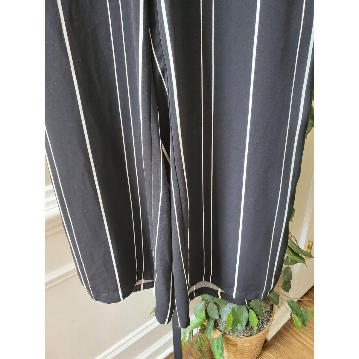 Coco Bianco Womens Black White Striped 100% Polyester Back Zipper Pants Small