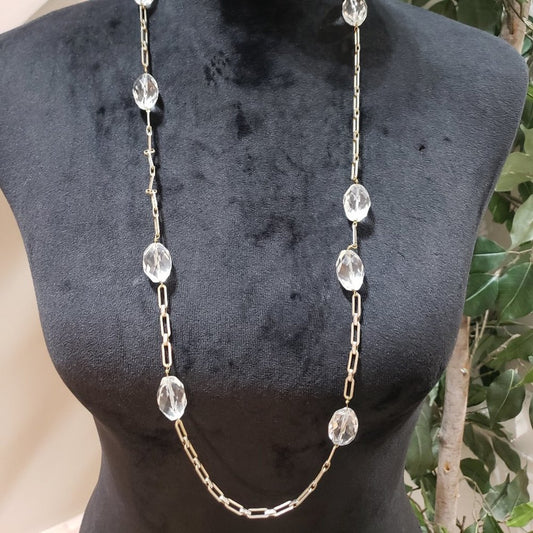 Women's Gold Link Chain Crystal Beaded Fashion Jewelry Necklace