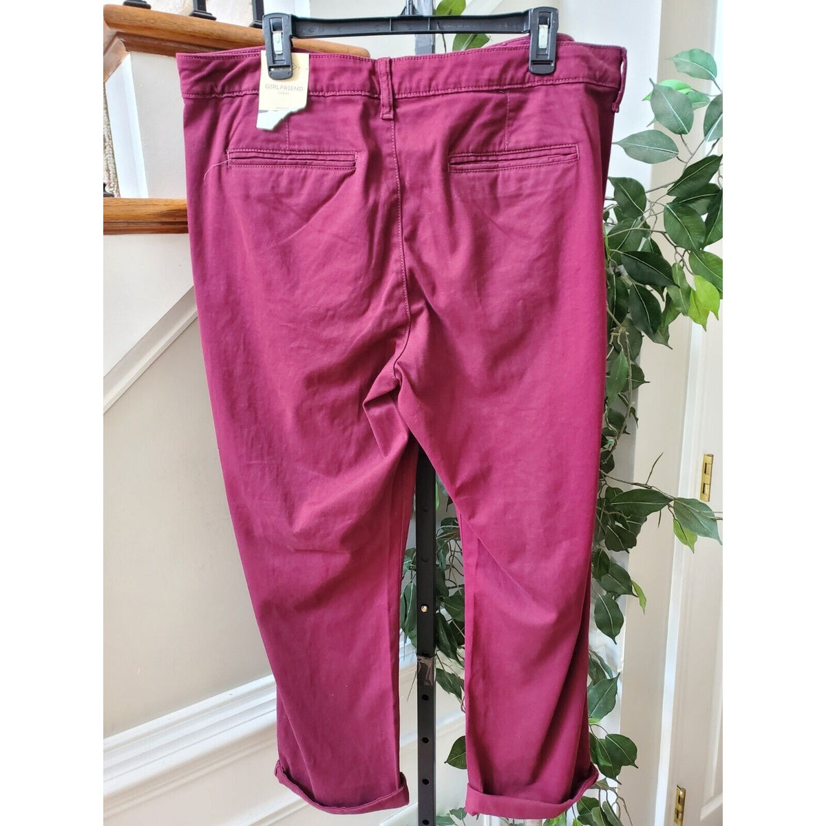 St Johns Bay Womens Red Slash Mid Rise Flat Front Girlfriend Chino Pants Size 18