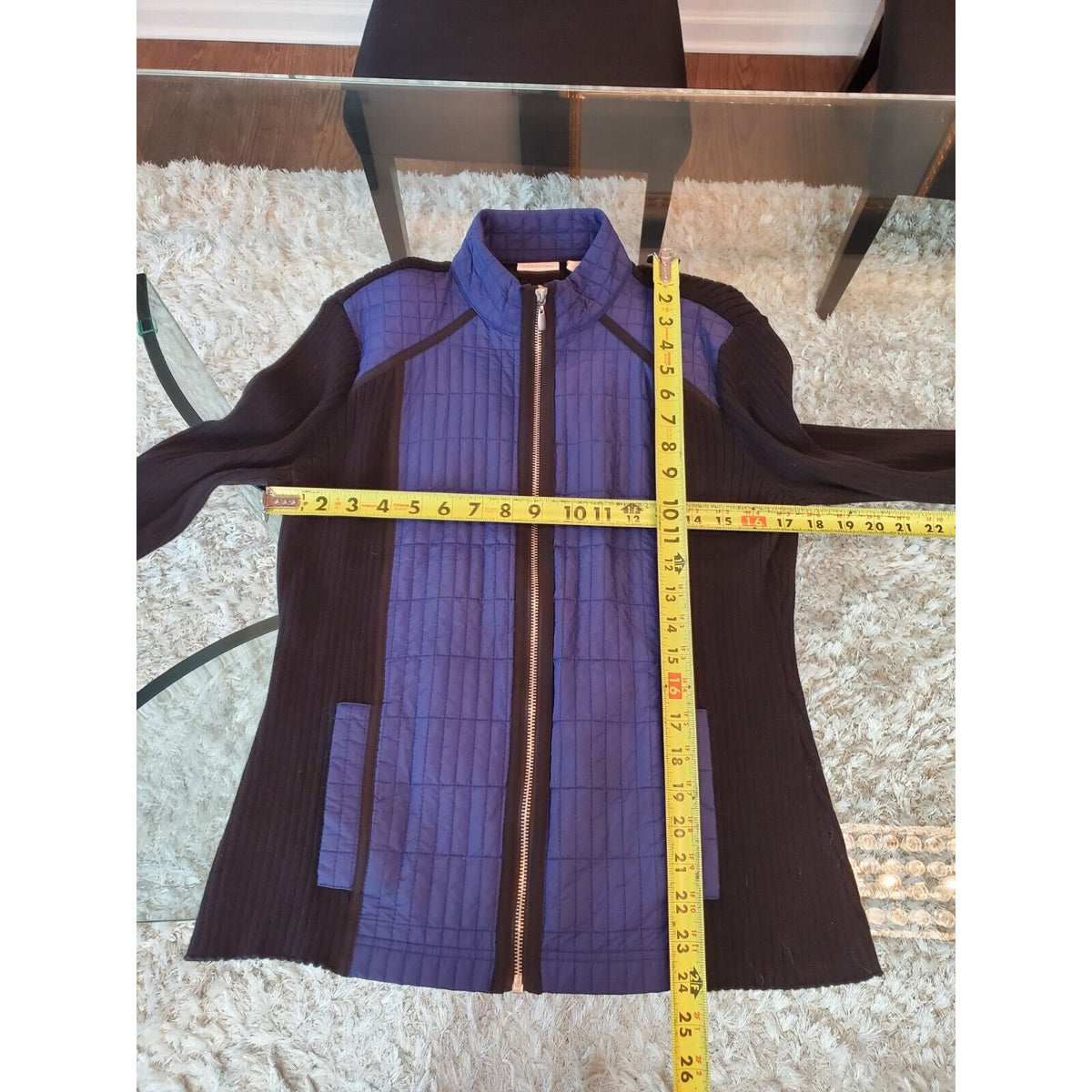 Zenergy By Chicos Women's Black Blue Cotton Long Sleeve Full Zip Front Jacket 1M