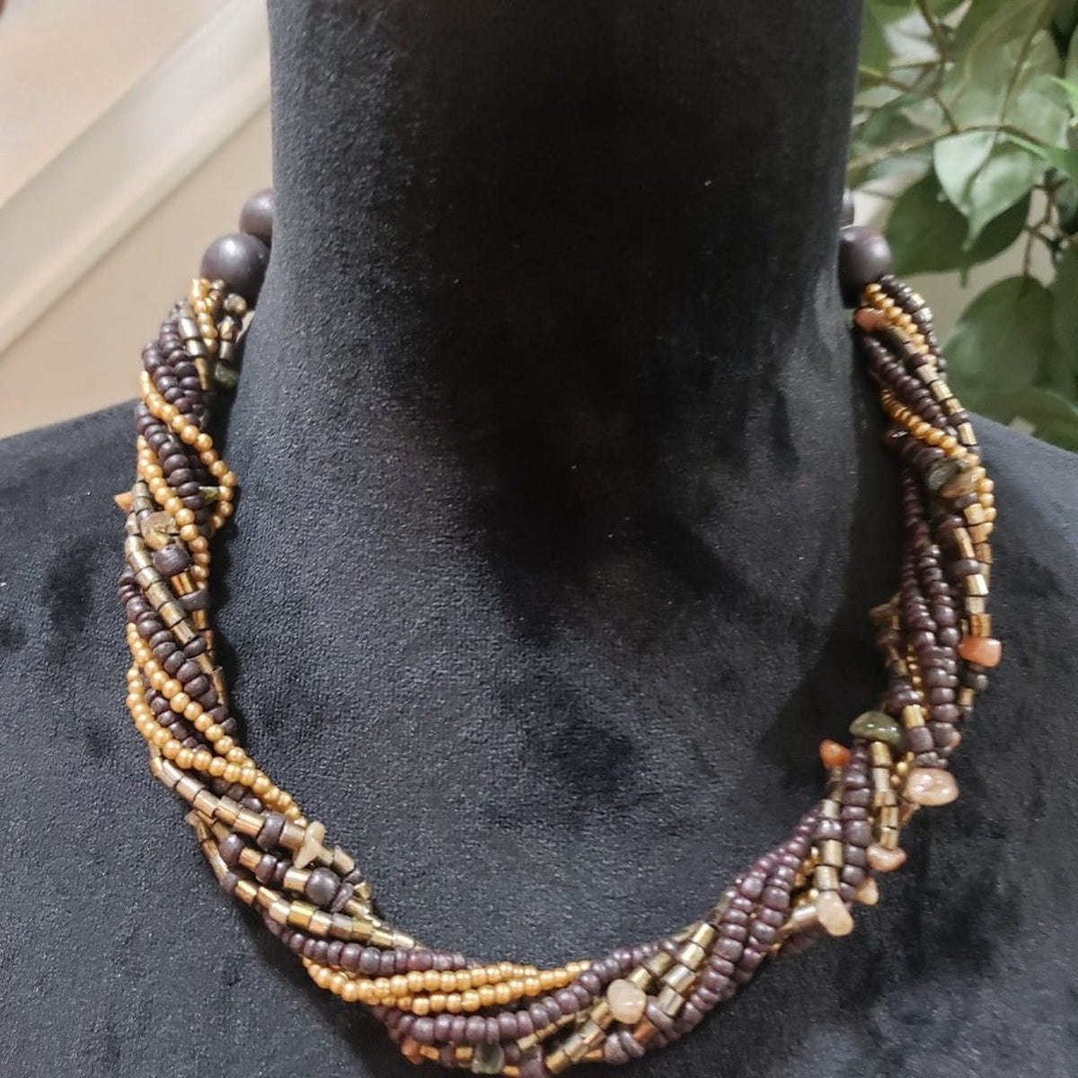 Coldwater Creek Women's Gold & Brown Multilayer Round Twisted Beaded Necklace