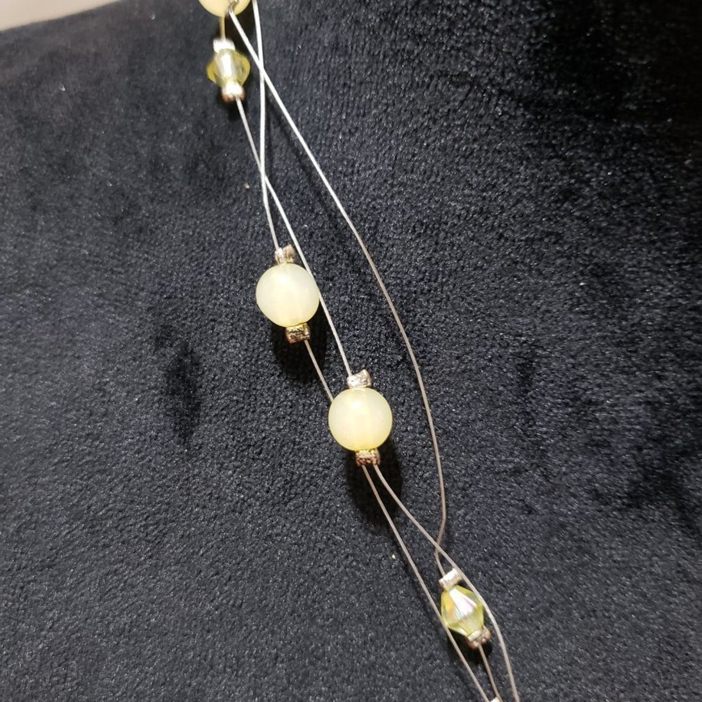 Womens Fashion Triple Strand Yellow Flower Pendant Beaded Charm Necklace