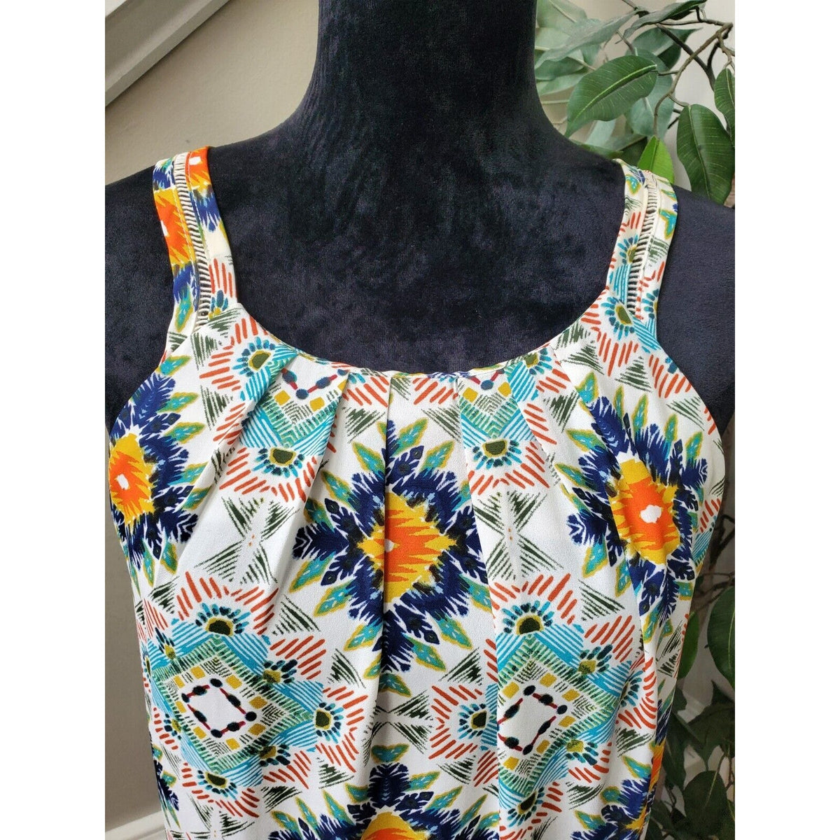 Spense Women Multicolor Polyester Round Neck Sleeveless Knee Length Dress Size L