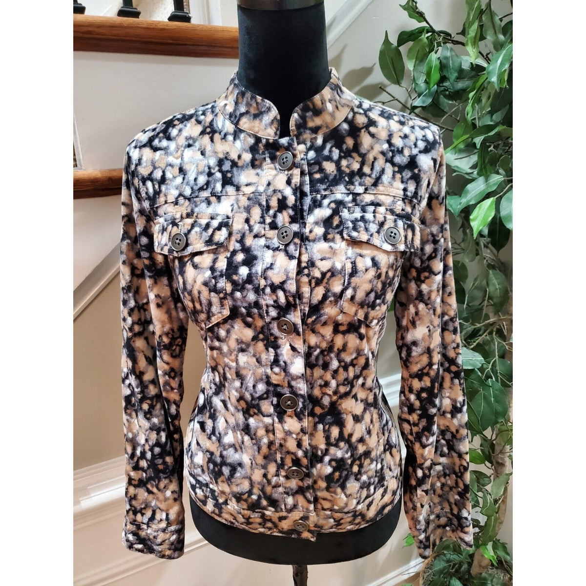 Christopher & Banks Softshell Multicolor 100% Cotton Button Front Jacket Size S