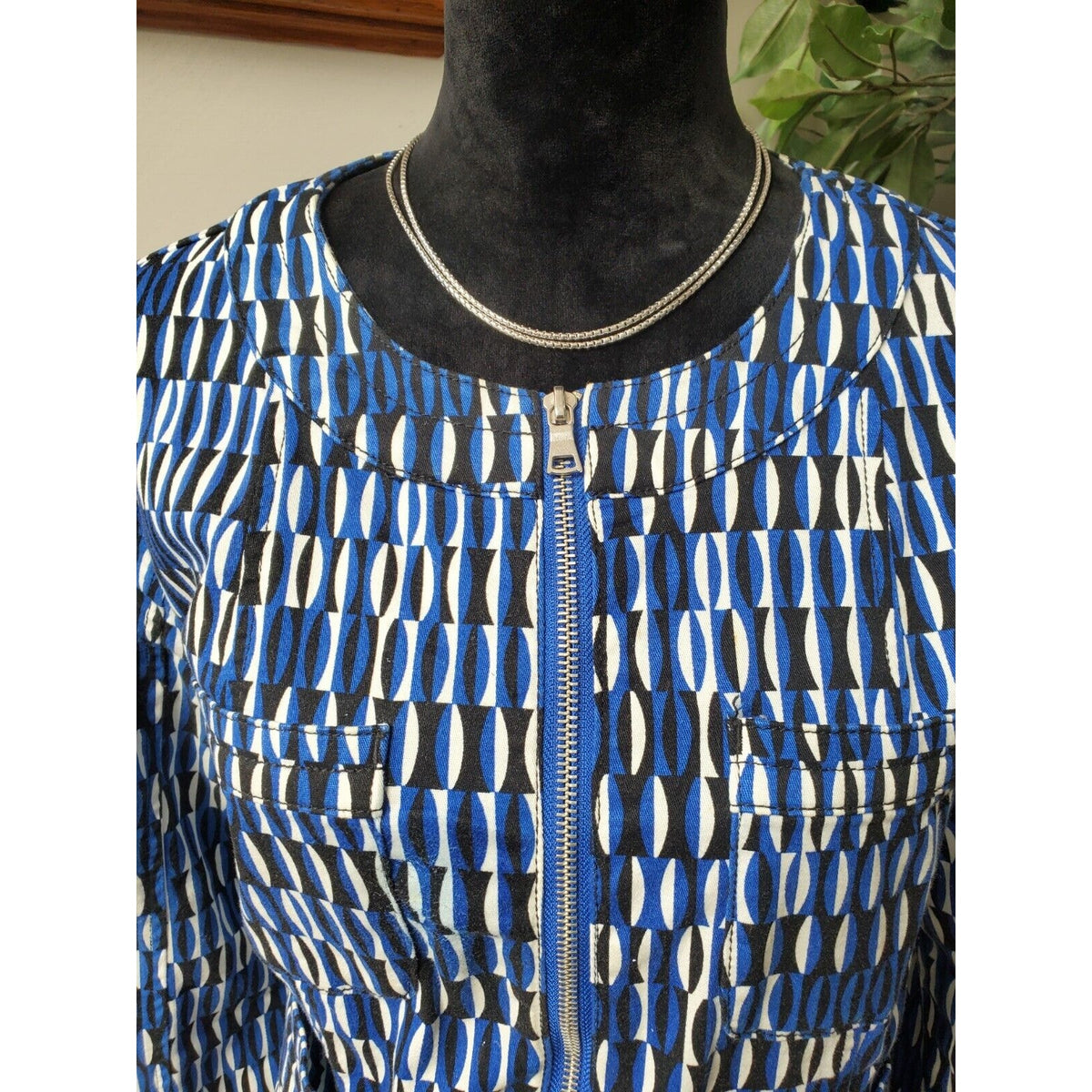 Ellen Tracy Womens Blue Cotton Long Sleeve Full Zip Casual Jacket Extra Large