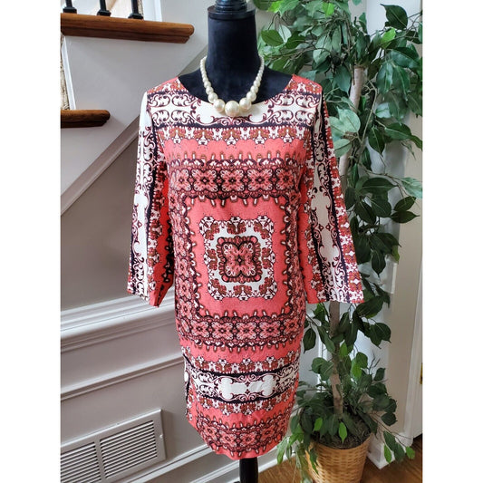 The Limited Women Pink 100% Polyester Round Neck Long Sleeve Knee Length Dress L