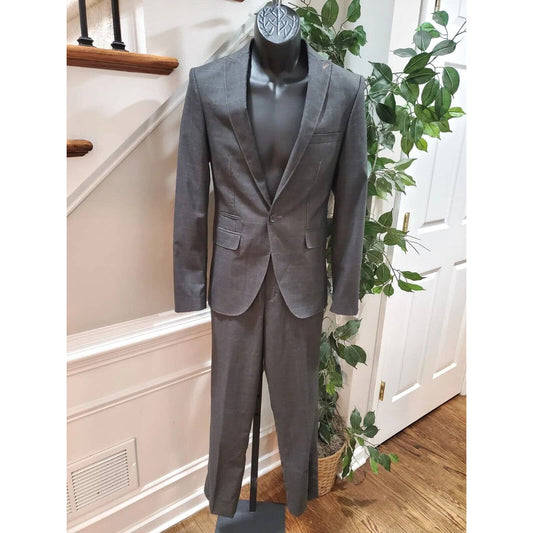 Cengizhan Baybars Men Gray Polyester Single Breasted Jacket & Pant 2 Pc Suit 46