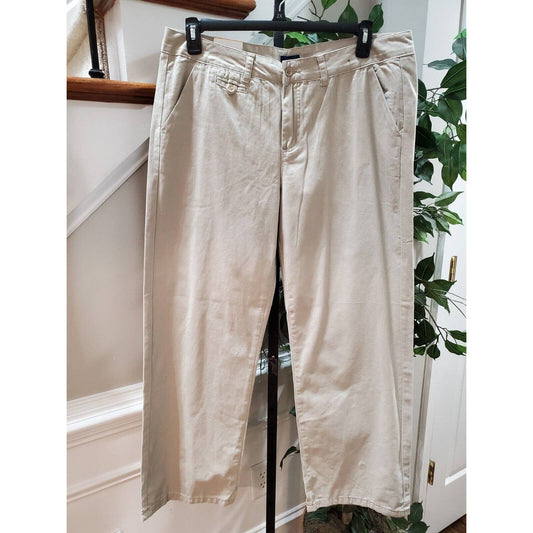One Nine Women's Solid Beige Cotton Mid Rise Casual Uniform Pant W18/L32