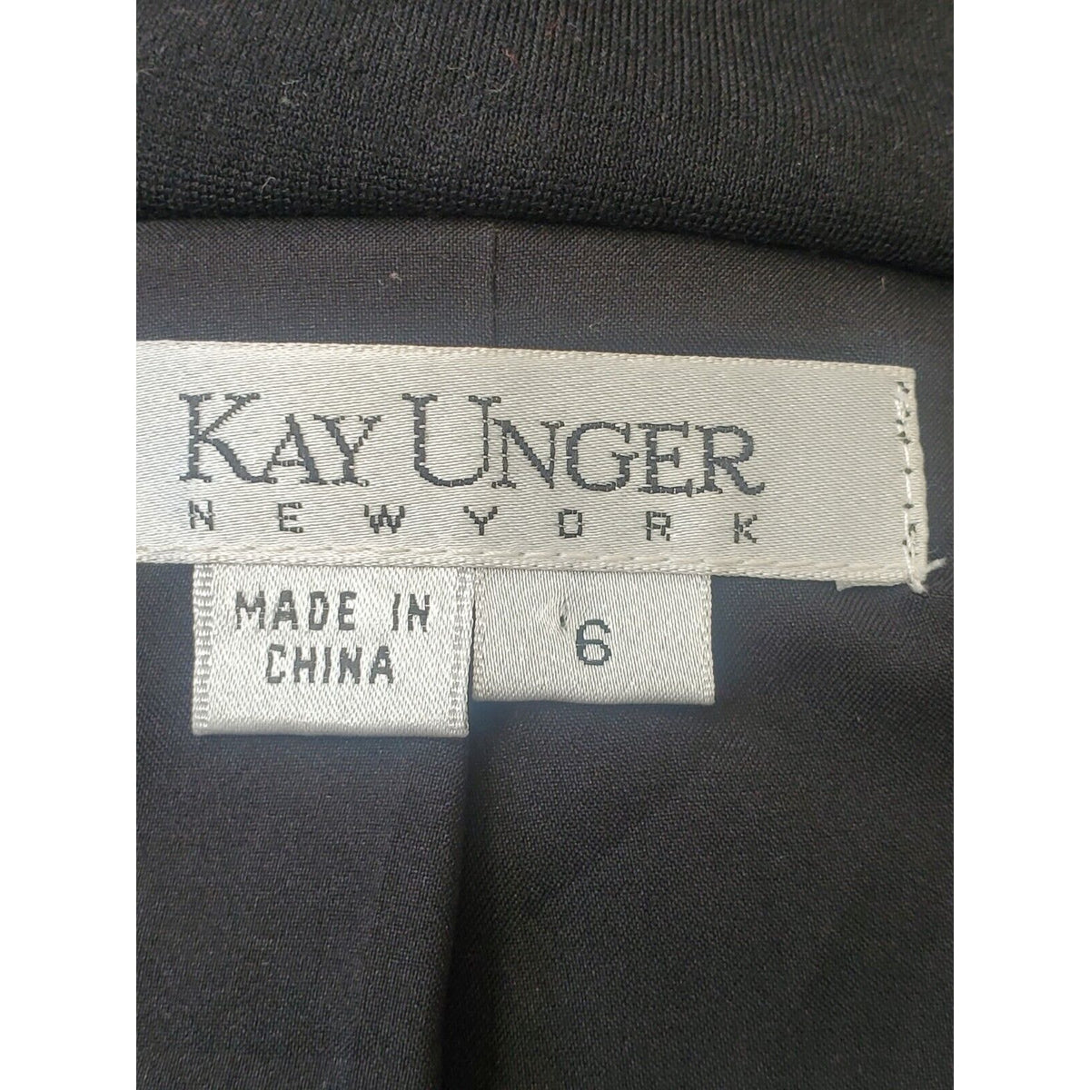 Kay Unger Womens Black Cotton 3/4 Sleeve Crochet Swiss Dot Stretch Blazer Size 6
