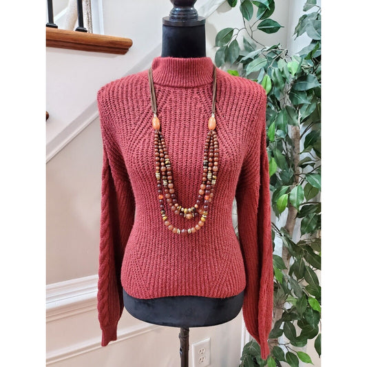 BP. Women's Red Cotton Long Sleeve Mock Neck Pullover Knit Sweater Size 2XS