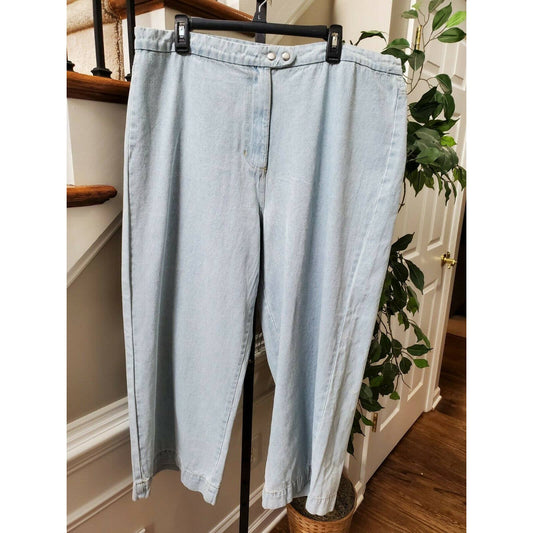 PrettyLittleThing Women's Light Blue Denim Cotton Wide Legs Casual Pants Size 20