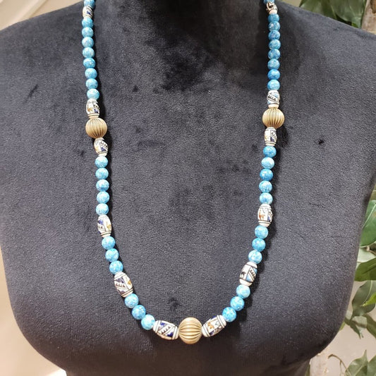 Womens Blue Round Turquoise Stone Beaded Long Necklace