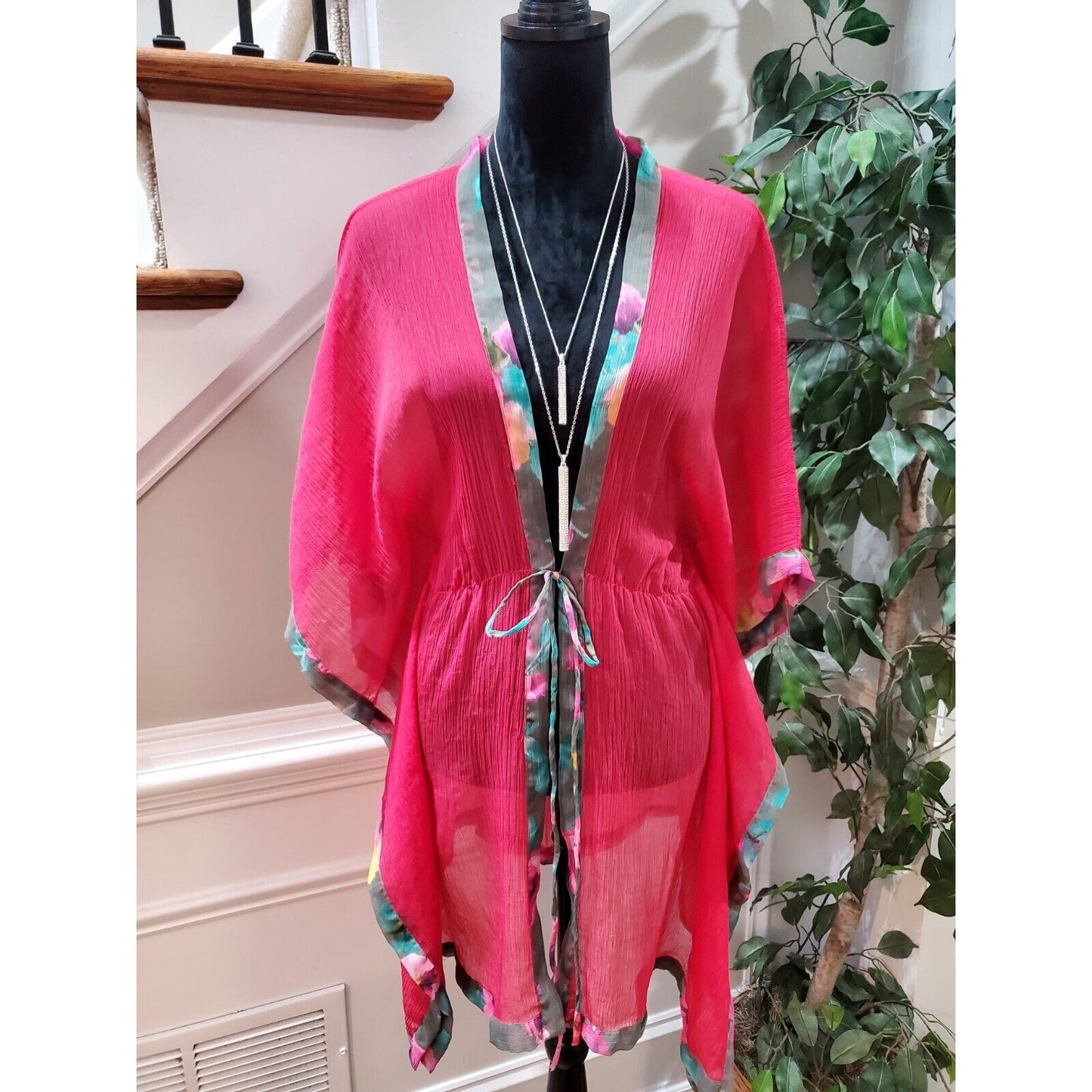 Revue Women's Red 100% Polyester Short Sleeve Casual Kimono Dress Free Size