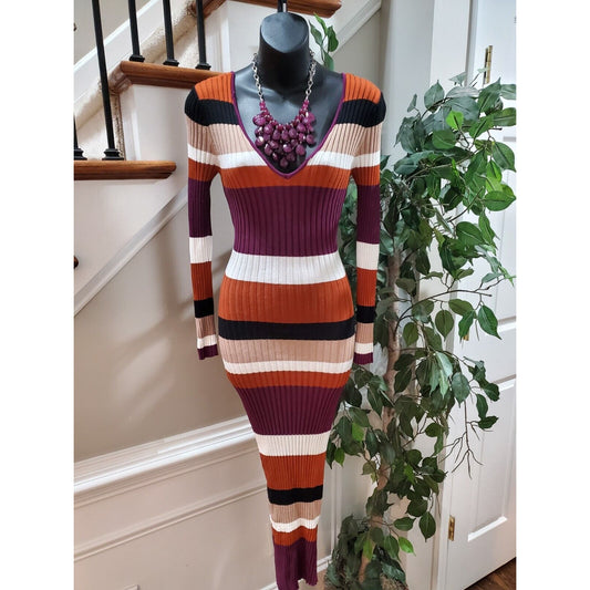 Fashion Nova Women's Multicolor Viscose V-Neck Long Sleeve Knee Length Dress M