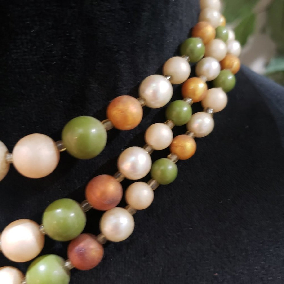 Womens Fashion Triple Strand Pearl Costume Beaded Necklace with Lobster Clasp
