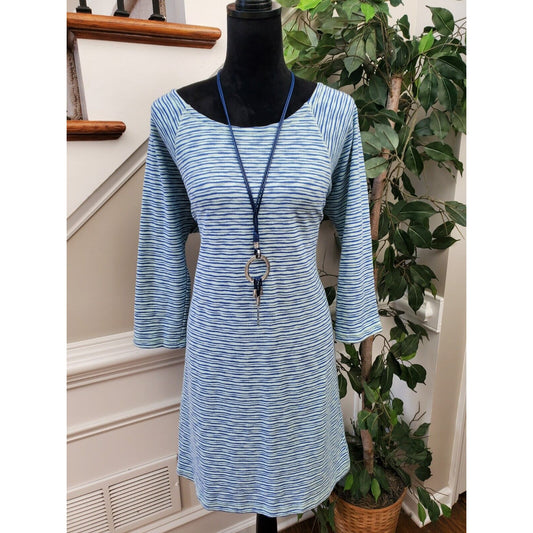Talbots Womens Blue White Striped Long Sleeve Round Neck Shift Dress Size M
