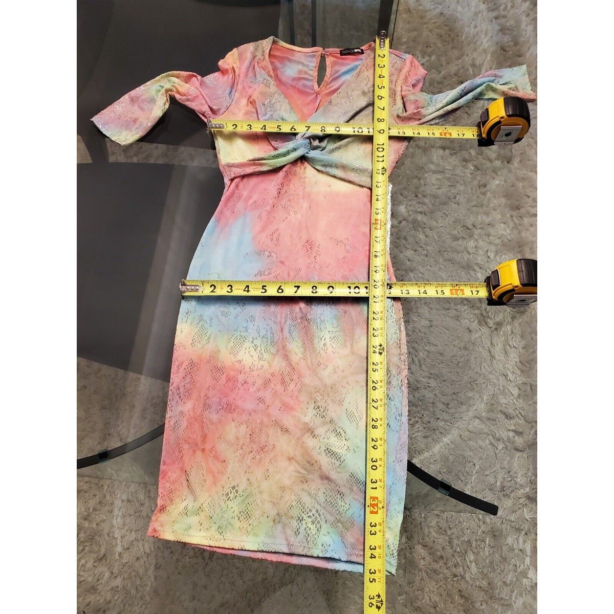Fashion Nova Women's Multicolor Polyester V-Neck 3/4 Sleeve Knee Length Dress S