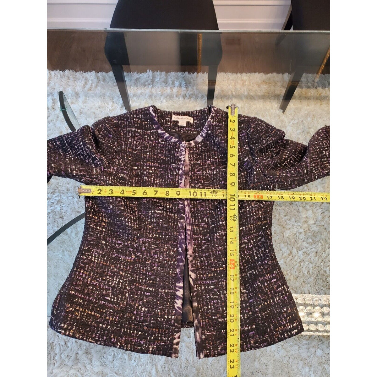 Coldwater Creek Women's Purple Polyester Tweed 3/4 Sleeve Blazer Jacket Size XS