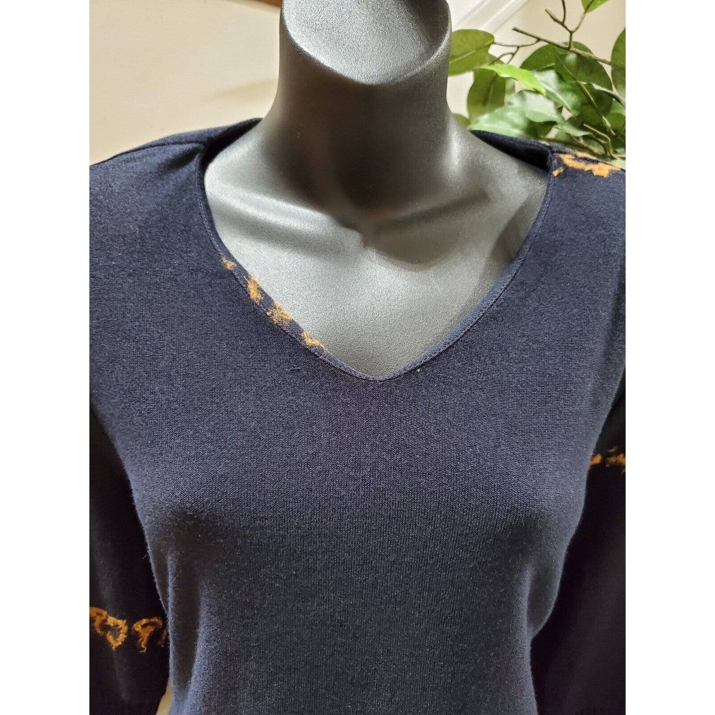 Heide Ost Textured Black Cotton Long Sleeve Blouse & Skirt 2 Pc's Suit Size XL