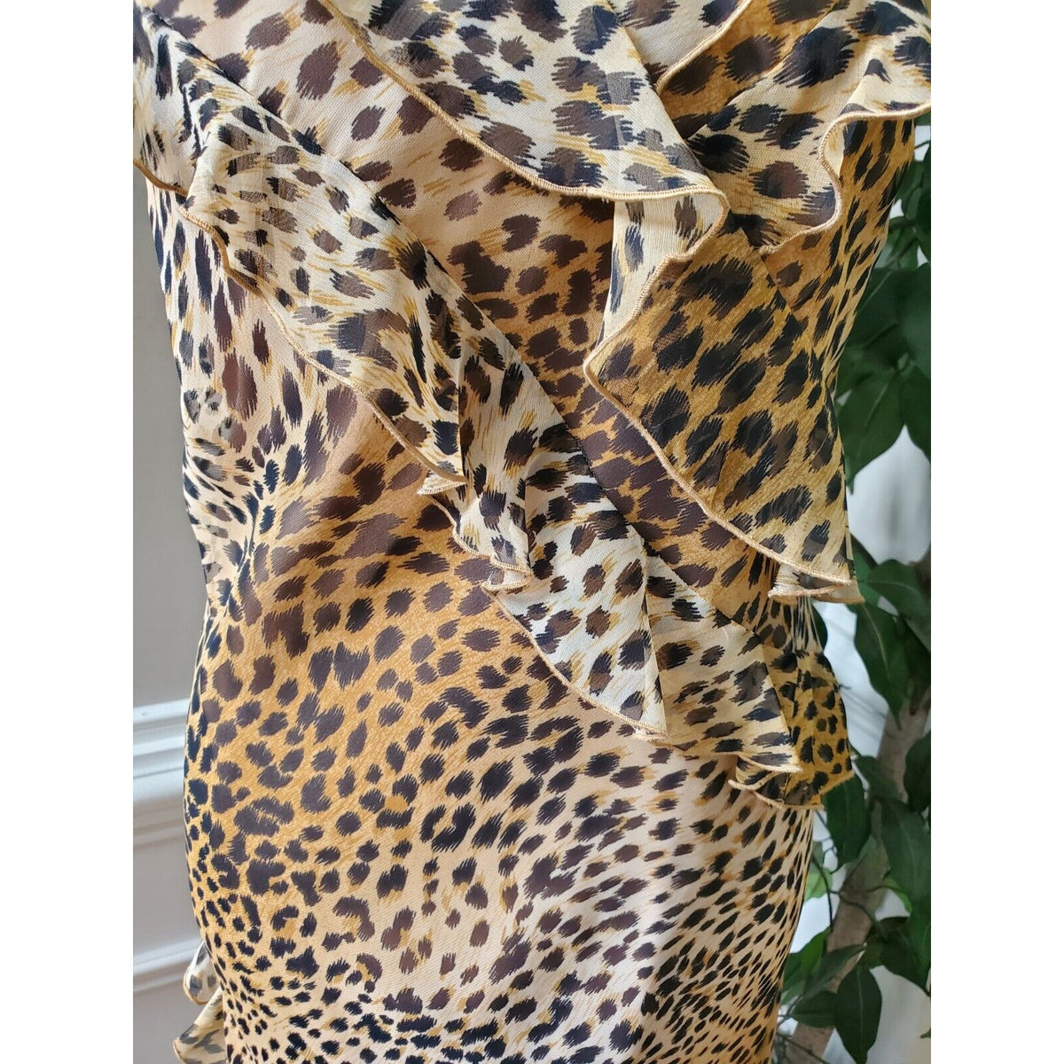 Scarlett Beige & Brown Leopard Polyester V-Neck Sleeveless Knee Length Dress 12