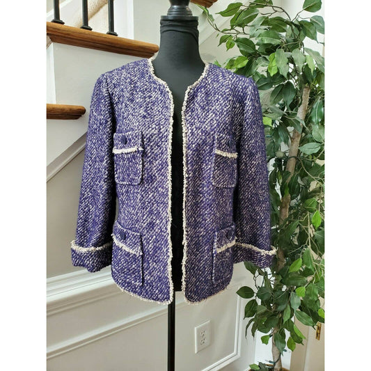 Talbots Women's Purple Rayon & Wool Long Sleeve Open Front Fitted Blazer Size 12