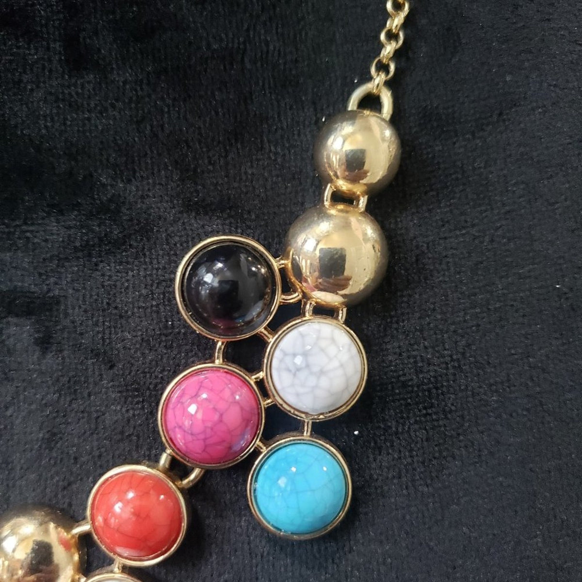 Women's Multicolor Faceted Round Beads Gold Bib Statement Collar Necklace