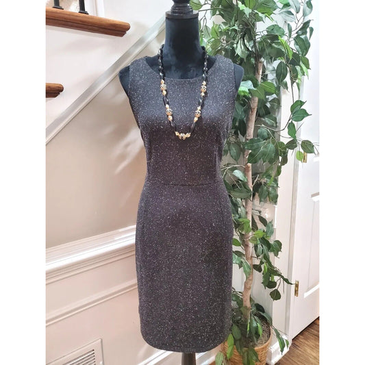 Womens Black Polyester Round Neck Sleeveless Casual Knee Length Dress Size Large