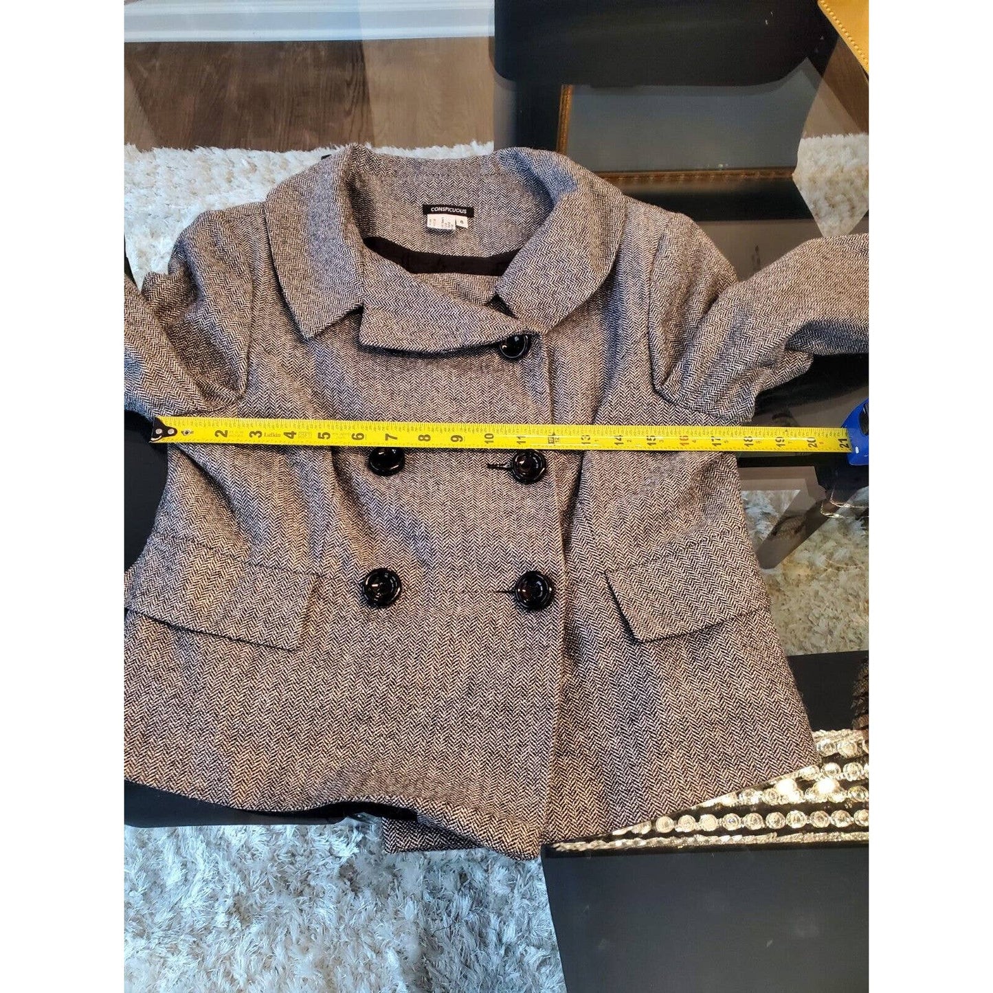 Conspicous Women's Gray Wool Long Sleeve Double Breasted Casual Fitted Blazer 8