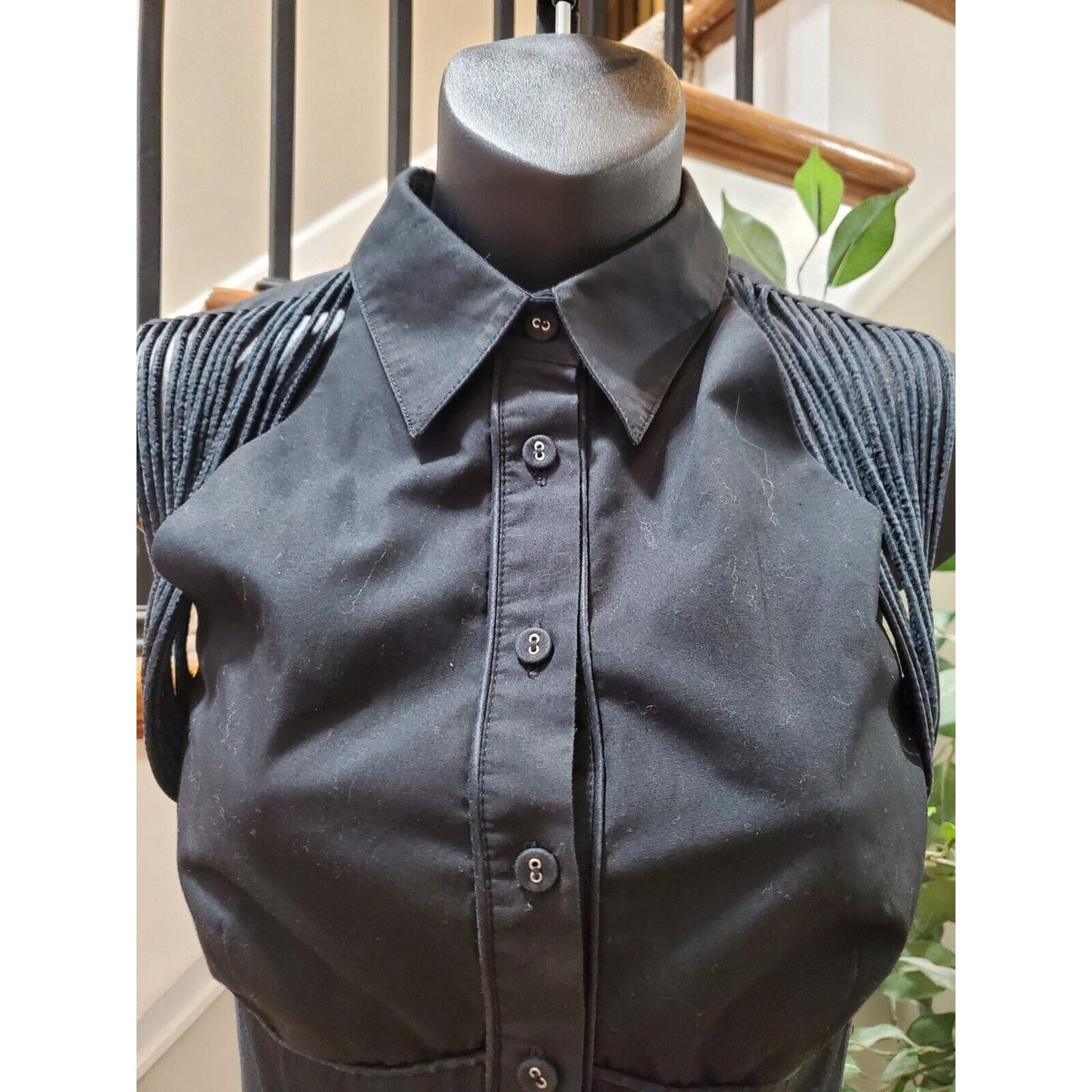 Nanette Lepore Women Black Solid Collared Sleeveless Casual Knee Length Dress 6