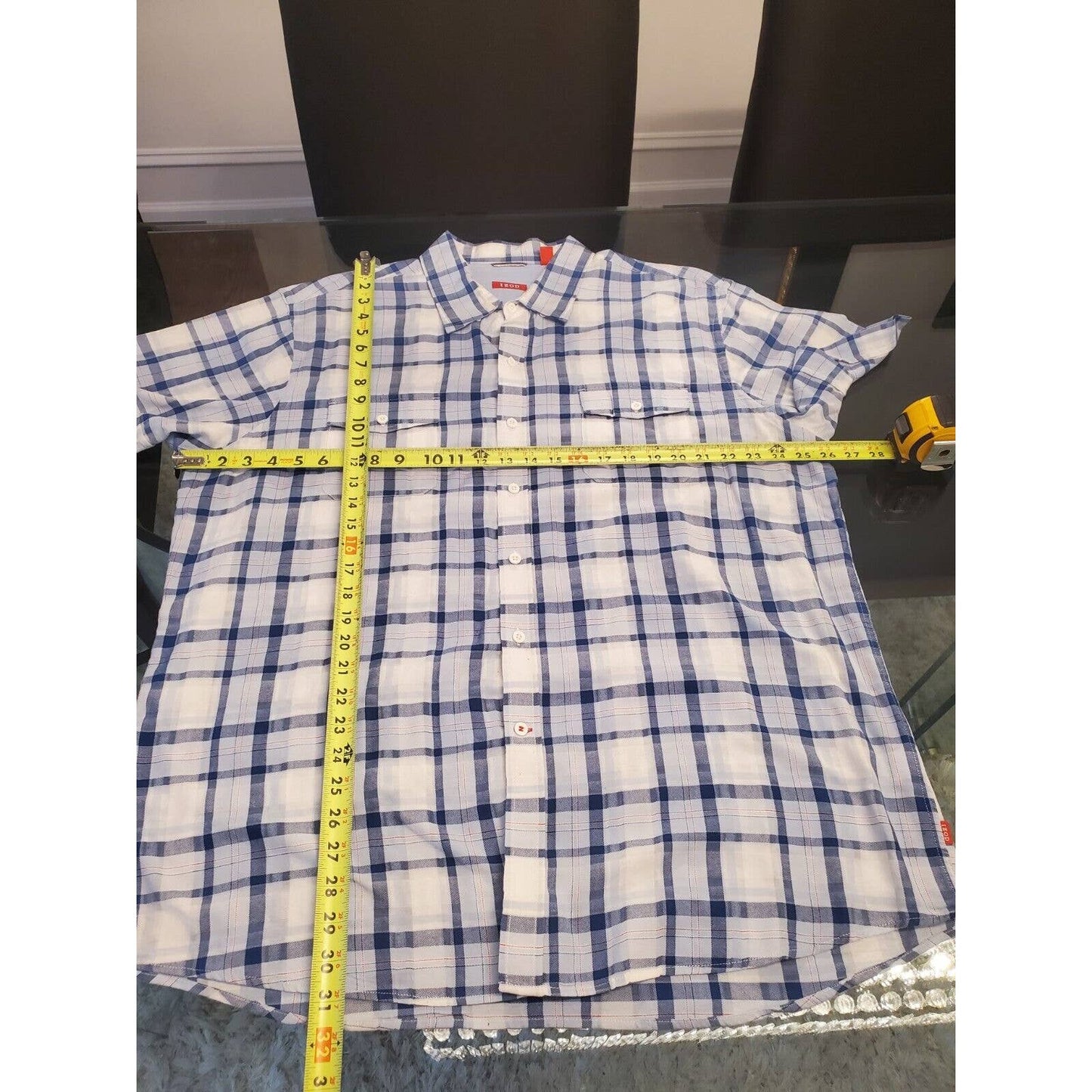 Izod Men's White & Blue Cotton Collared Half Sleeve Casual Button Down Shirt 2XL