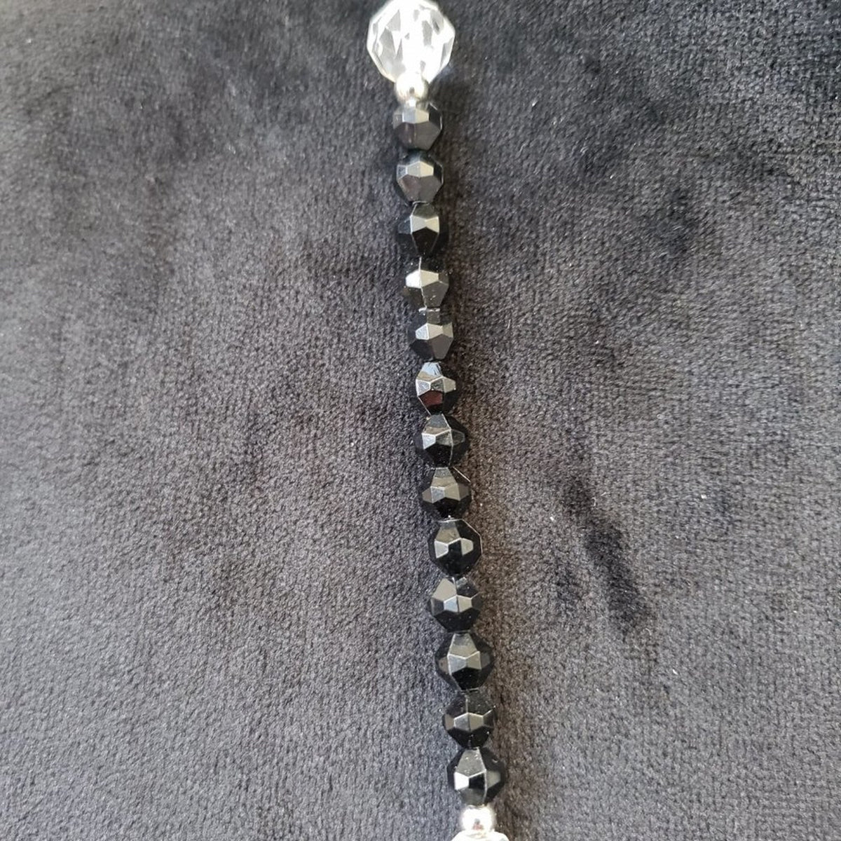 Womens Fashion Black Beads White Clear Crystals Long Necklace with Lobster Clasp