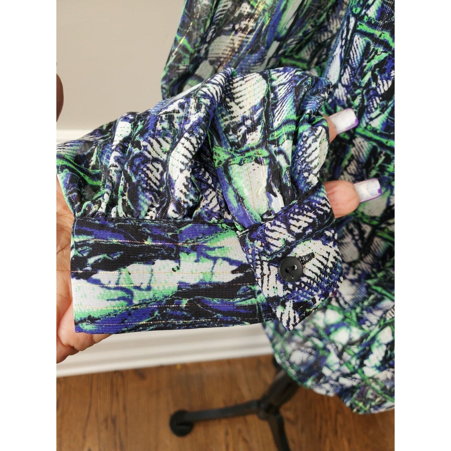 Liz Claiborne Women's Multicolor Rayon V-Neck Long Sleeve Casual Top Blouse 2X
