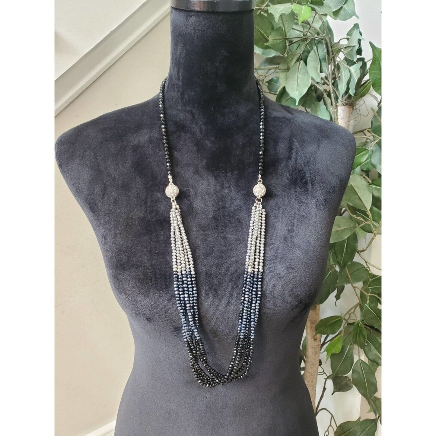Women's Silver Multicolored Multilayer Crystal Beaded Fashion Jewelry Necklace