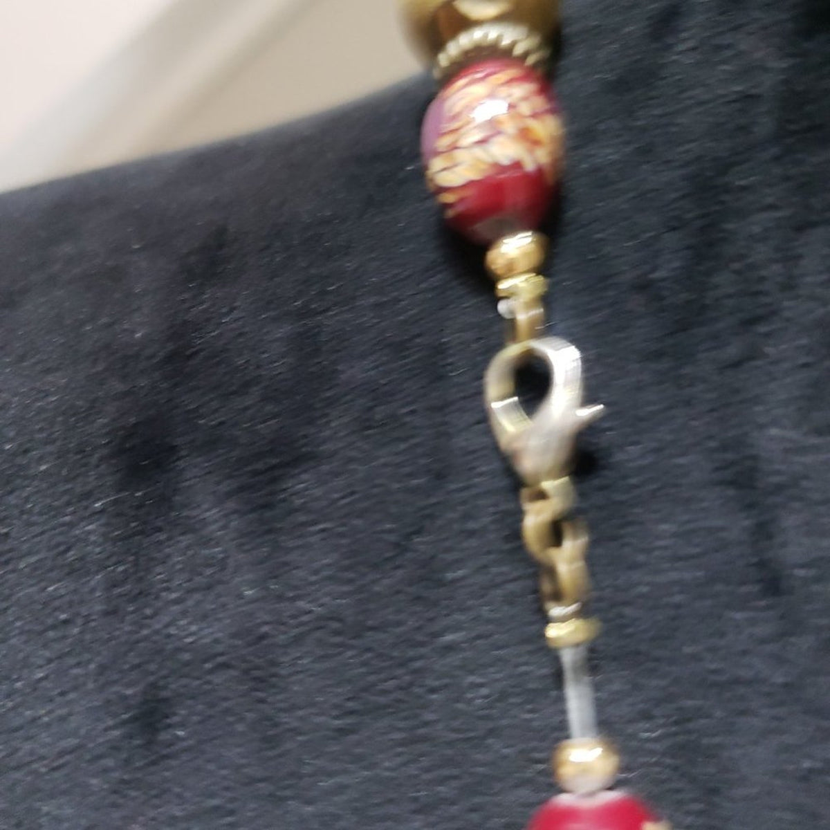 Womens Handcrafted Dark Brown and Red Wood Bead Necklace