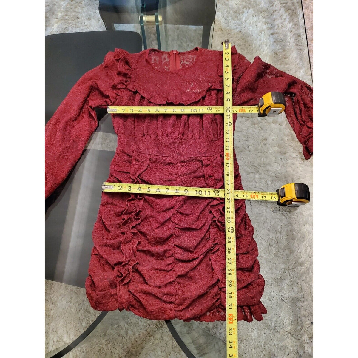 Just Me Women's Maroon polyester Round Neck Long Sleeve Knee Length Dress Size S