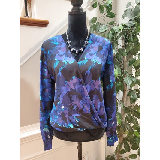 Ann Taylor Women's Floral Polyester V-Neck Long Sleeve Casual Top Blouse Size M