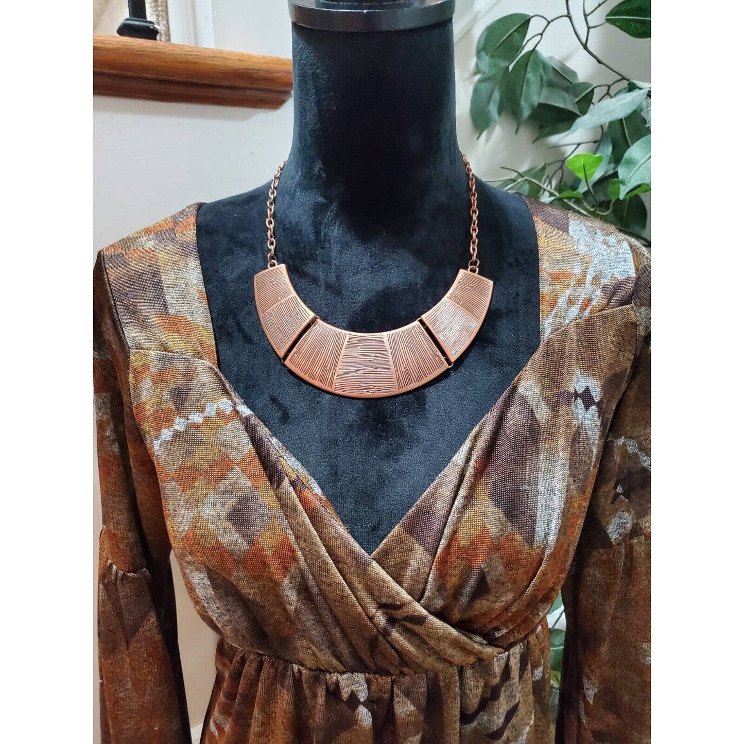 Lapis Women's Brown Polyester V-Neck Long Sleeve Knee Length Dress Size Large