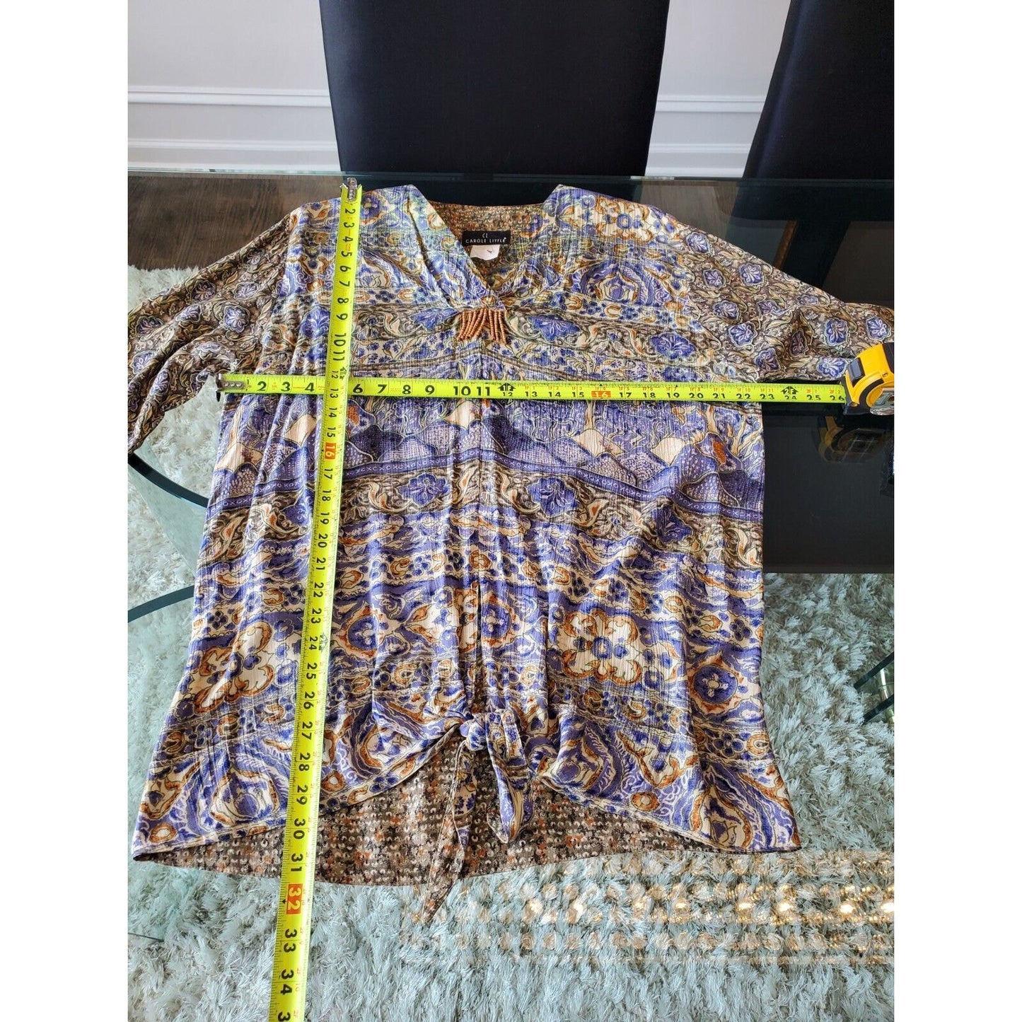 Carole Little Women's Multicolor 100% Rayon V-Neck Long Sleeve Top Blouse Size 6