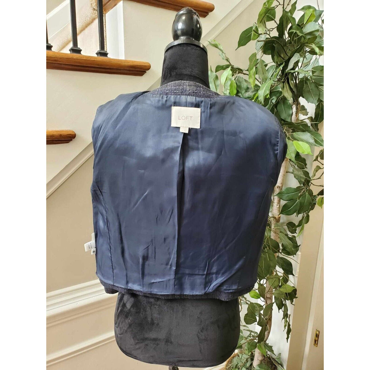 Ann Taylor Loft Women's Blue Cotton Long Sleeve Casual Crome Studded Blazer 4