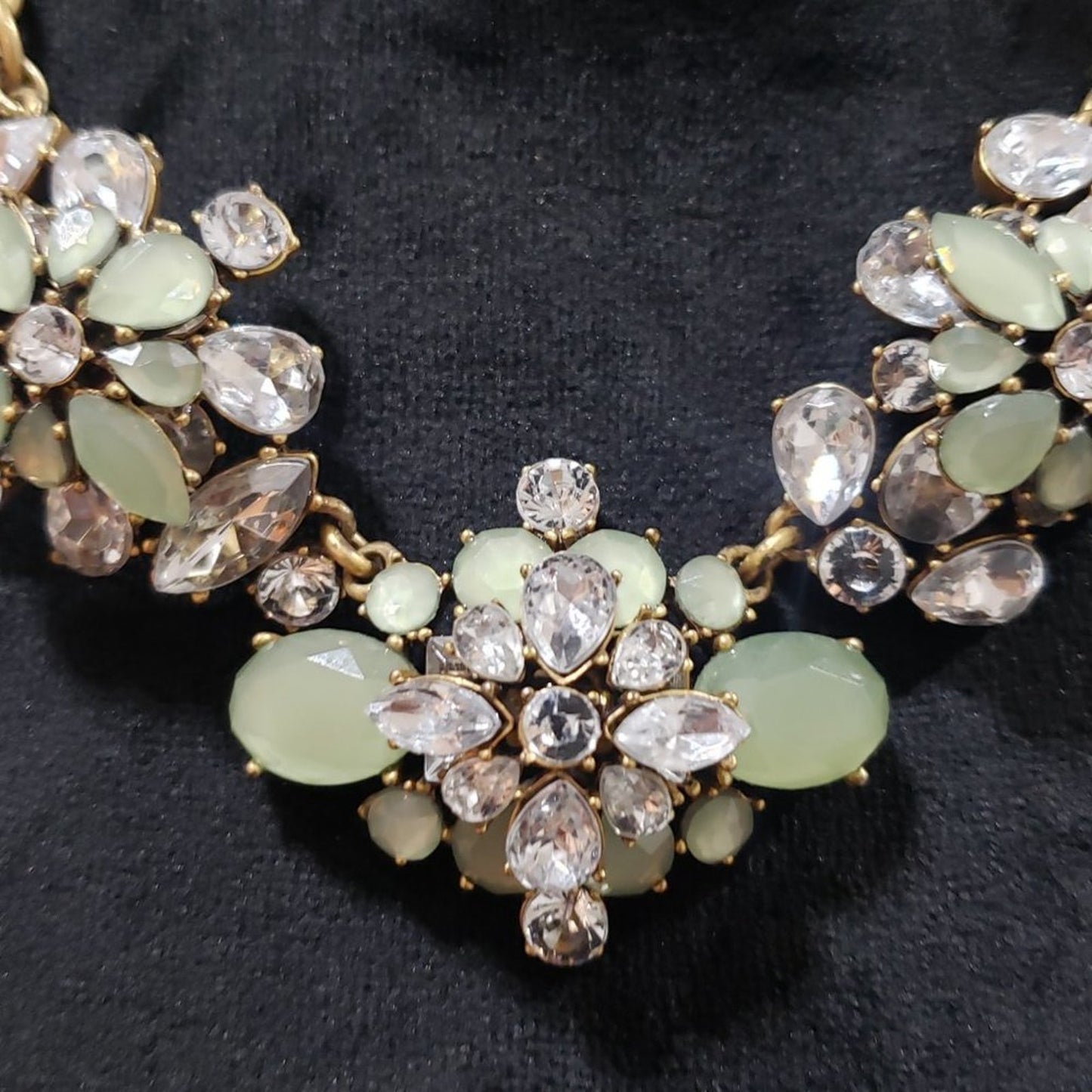 J. Crew Womens Fashion Green Rhinestone Crystal Floral Necklace with Lobster