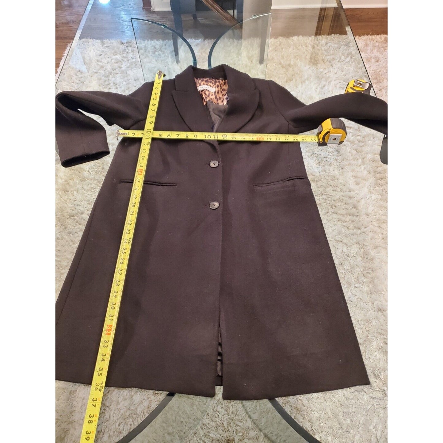 Nine West Women Black Wool Long Sleeve Buttons Front Casual Long Coat Size M