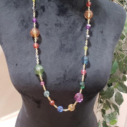 Women's Multicolor Round Shape Beaded With Gold Tone Chain Statement Necklace
