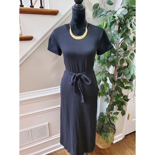 Old Navy Women's Black Solid Cotton Round Neck Short Sleeve Long Maxi Dress XS