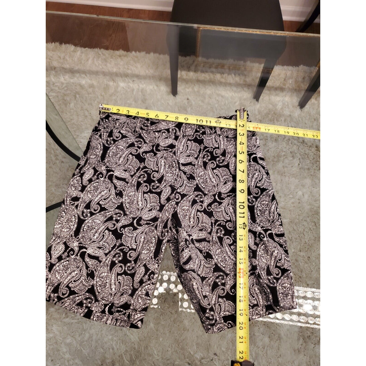 Basic Editions Women's Black & White Paisley Cotton Walking Casual Short Size S
