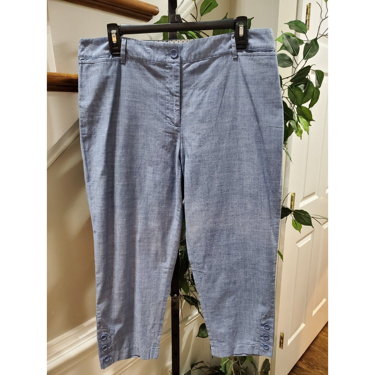 Talbots Womens Blue 100% Cotton Pockets Flat Front Straight Leg Pants Size 12P
