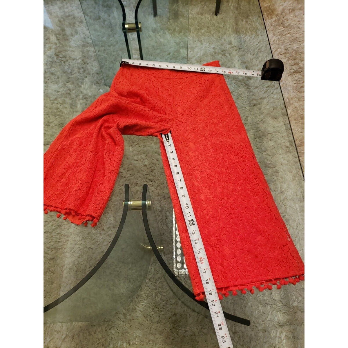 Isla Maude Womens Red Lace Floral Cotton Elastic Waist Casual Capri Pants Small