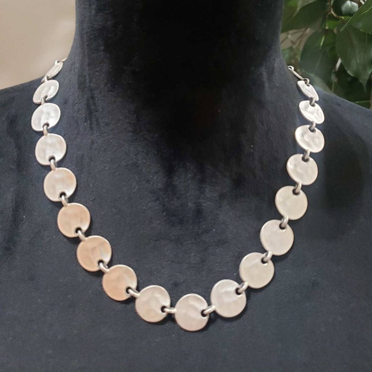 Womens Fashion Silver Round Link Disk Statement Necklace w/ Lobster Clasp