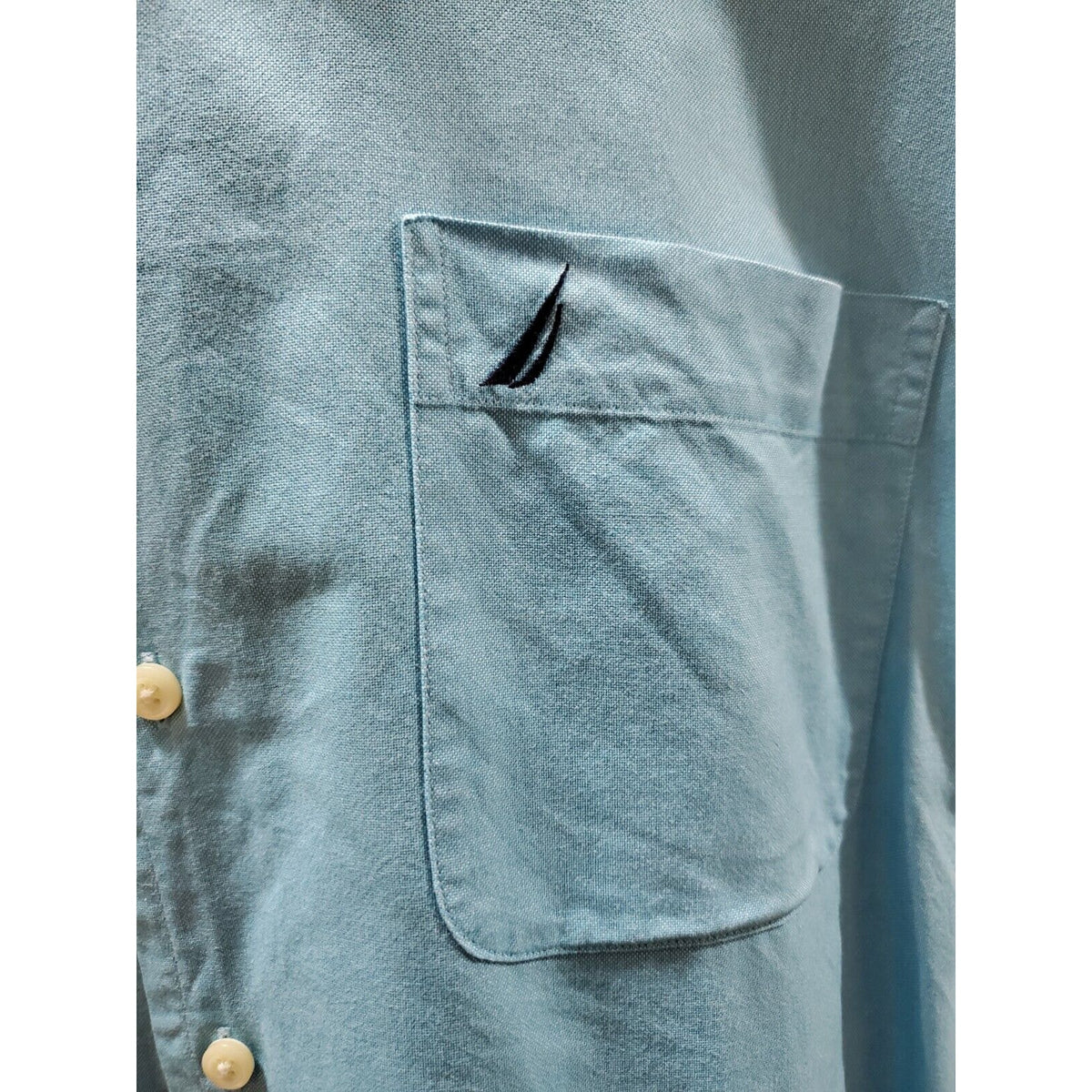 Nautica Men's Blue Cotton Long Sleeve Collared Buttons Down Casual Shirt 15.5