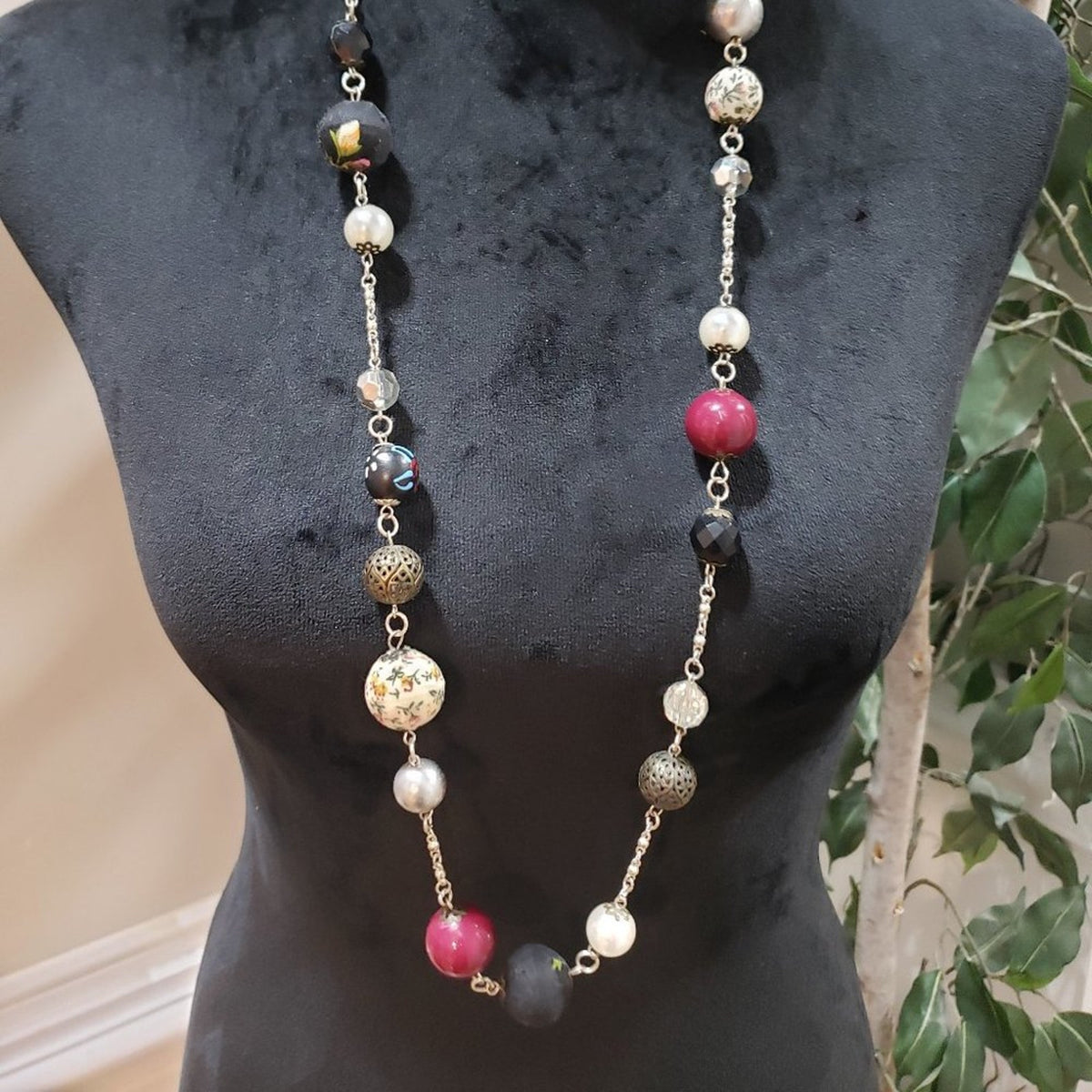 Womens Colorful Round Beaded Chain Long Fashion Jewelry Necklaces