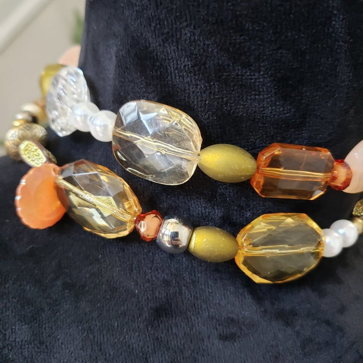 Women's Multicolor Gemstone Bead 2 Strand Statement Chunky Necklace